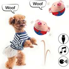 Active Moving Cat/Dog Lover Gift And Dog/Cat Mom Love Pet Plush Toy, Interactive Dog Lover And Dog Mom Love Toy Cat/Dog Lover Gift And Dog/Cat Mom Love Pet Bouncing Balls, USB Rechargeable Interactive Washable Cartoon Pig Small Plush Sound Electronic Dog Lover And Dog Mom Love Toy, Small Plush Sound Toys For Dog Lover And Dog Mom Loves,Without Battery