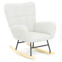 Rocking Chairs For Adults, Teddy Fabric Nursery Rocking Chair Relaxing Recliner Chair Boucle Rocking Chair With Solid Wood Legs High Back Lounge Chairs For Balcony Living Room Bedroom