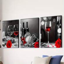 3-Piece Retro Wine And Rose Canvas Art Set - High Definition Printing, Wooden Frame Wall Decoration, Suitable For Bar, Kitchen, And Home Aesthetics - Inside Framed Wrapped Canvas - View 8