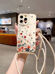 1 pièce Étui de protection pour téléphone avec motif floral et lanière amovible, compatible avec Apple, /Galaxy, Infinix, Redmi, OPPO, VIVO, Realme