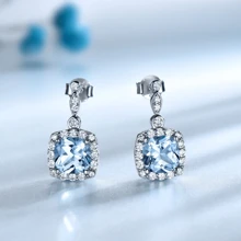 925 Sterling Silver 7*7MM Sky Blue Princess Cut Stud Earrings, Quality Jewelry Earrings Suitable For Women, Suitable For All Occasions