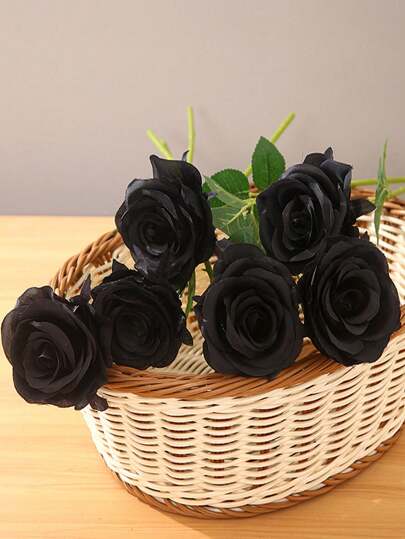 1 pieza Rosa negra artificial de moda 2025, serie gótica de rosas oscuras, accesorio fotográfico para Halloween, San Valentín, propuesta