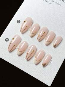 10 cái/gói cao cấp làm thủ công nhiều màu sắc bạc sáng bóng thiết kế móng tay hạnh nhân kiểu Pháp, thích hợp cho mùa thu/đông và năm mới, dụng cụ làm móng - Hồng - Xem 2