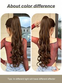 爪形马尾接发，浅棕色，32英寸长，水波纹，耐热纤维合成假发，适合女性、女孩，派对日常使用。 - 黑棕色 - 查看 8