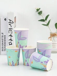 Juego de 100 piezas de vajilla desechable con diseño de sirena, adecuado para 20 invitados. Incluye servilletas cuadradas desechables, platos de papel y vasos de papel. - Multicolor - Ver 9