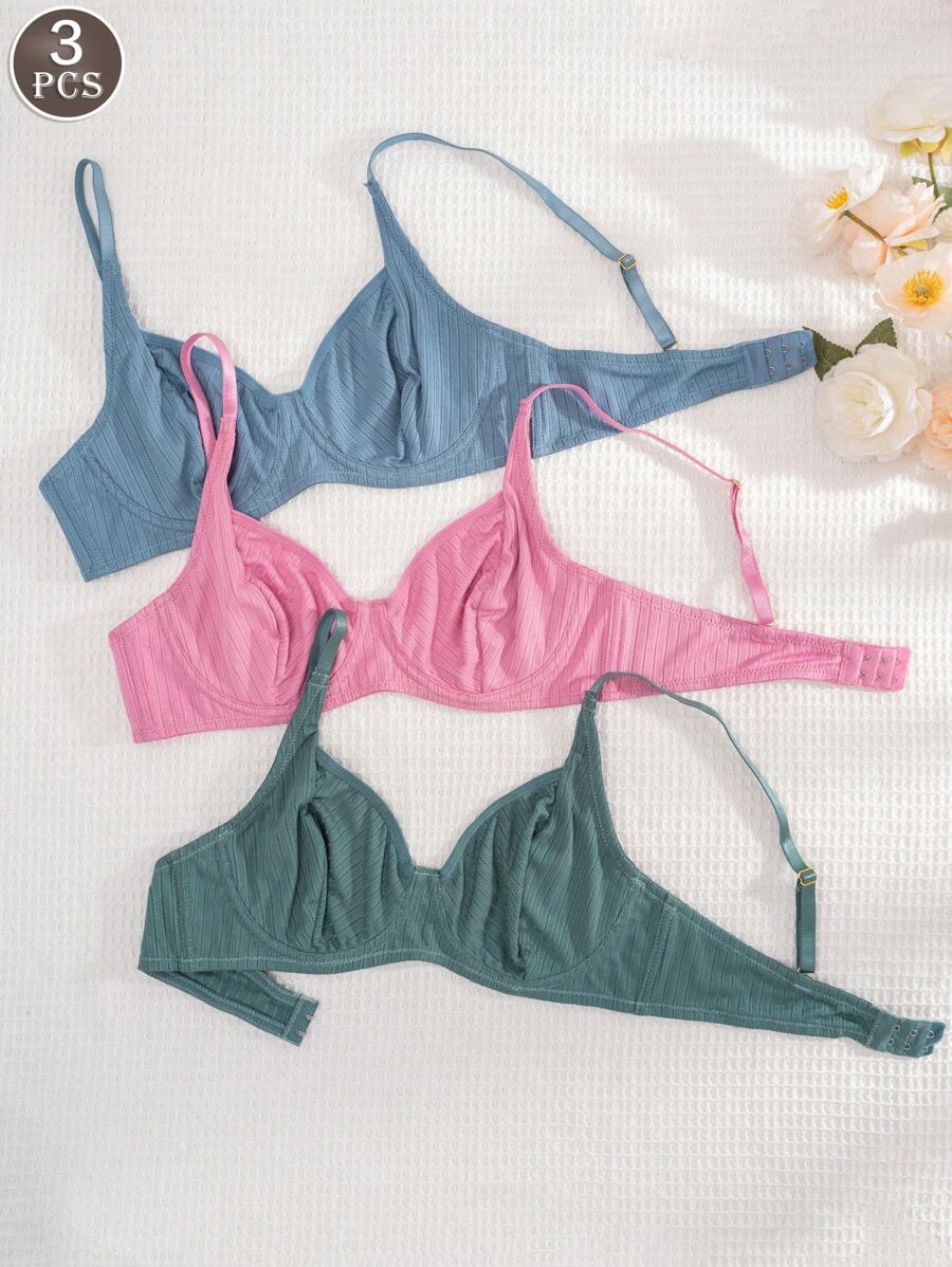 3 件装女士纯色钢圈文胸 - 彩色 - 查看 1