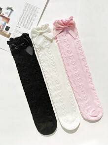 3 Pairs Butterfly Knee-High Socks Without Heel For Girls, Lolita Style Versatile For All Ages - Multicolor - View 2