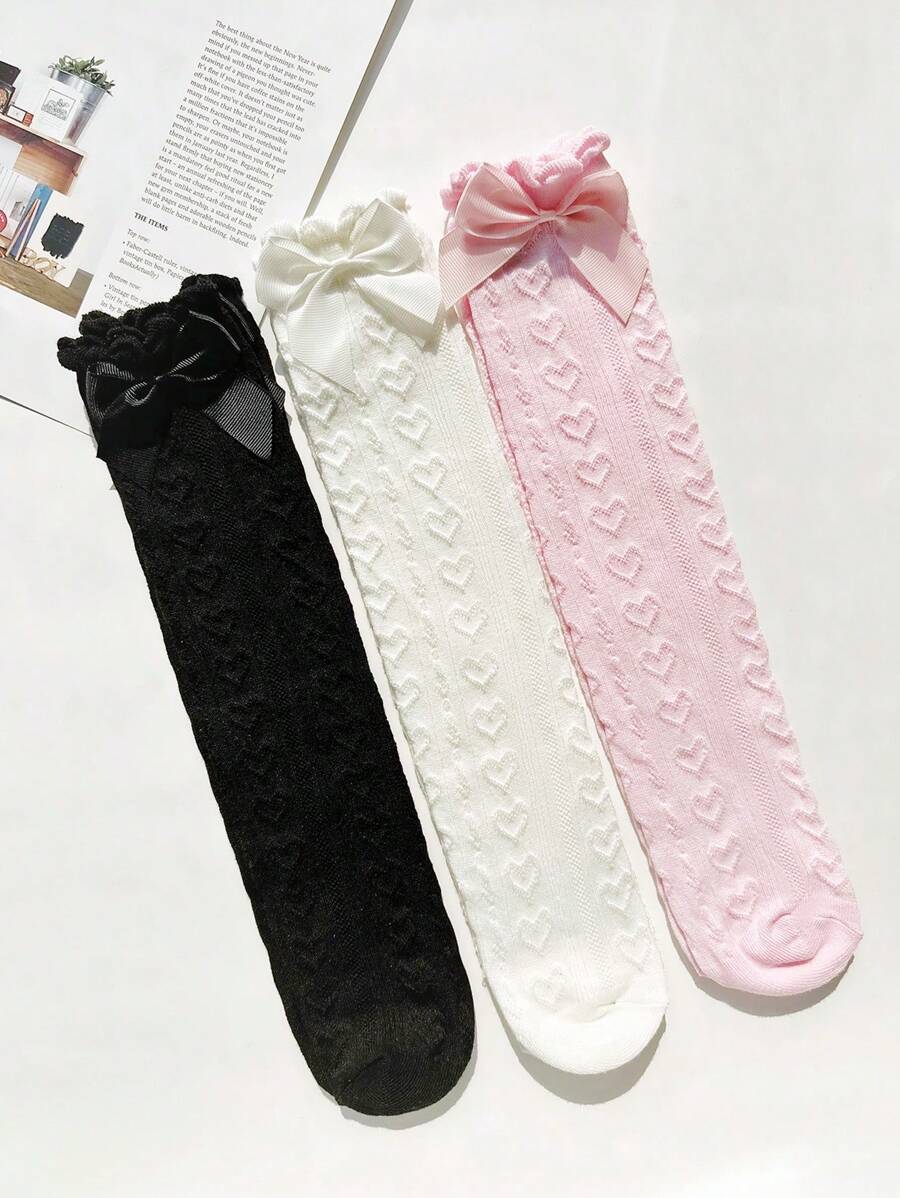 3 Pairs Butterfly Knee-High Socks Without Heel For Girls, Lolita Style Versatile For All Ages