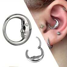 SENLANSP 1-3 pièces Anneau de septum, anneau de nez, anneau de lèvre, spirale d'hélix d'oreille, bijoux de piercing corporel de style européen en acier inoxydable 8/10mm avec design de lune et d'homme âgé, convient comme cadeau de vacances - boucles d'oreilles - Voir 12