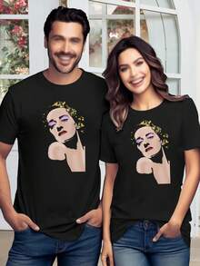 Valentine's Day Bette Davis Pop Art T-Shirt for Women - Funny Cute Graphic Tee - Negro - Ver 1