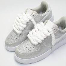 2 pary ręcznie robionych, okrągłych sznurówek o grubości 8 mm/5 mm, w jednolitym kolorze, do trampek i trampek o grubym obcasie, obuwia codziennego, białych butów damskich i męskich - Lina bawełniana biała 8mm+5mm - Zobacz 9