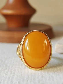 天然波罗的海琥珀戒指大戒圈镶嵌琥珀宝石复古化石树脂配饰带来平静与和平能量礼物送给她和他情侣珠宝