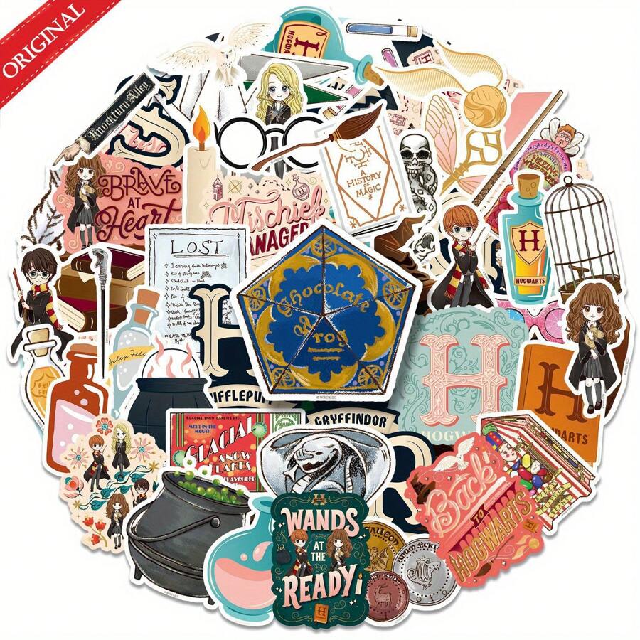 WB 50 件哈利波特官方授权哈利波特赫敏罗恩海德薇霍格沃茨道具贴纸防水卡通装饰水瓶笔记本电脑保险杠水瓶电脑手机安全帽汽车和送给朋友家人生日节日和新年圣诞礼物 - DS01-01-0014 - 查看 1
