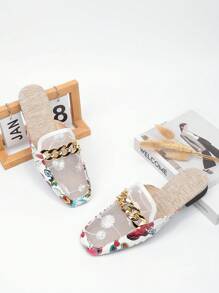 أحذية شبكية ملونة كتلة لون تزيين سهلة الارتداء، أحذية نسائية ذات رؤوس مربعة وكعب منخفض، صنادل مغلقة الأصبع مشبكية صيفية مهوَّاة للتنانير والأحذية المسترخية المسطحة