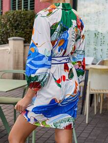 Women Abstract Graffiti Placement Print Short Dress - Multicolor - View 4