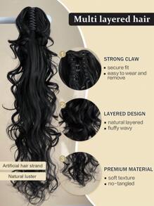 Claw Ponytail Extension Hair Black Color 32 Inch Long Natural Water Wave Heat Resistant Fiber Synthetic Ponytail Hairpiece For Girl Women Daily Used - 黑色 - 查看 5