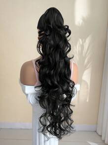 Claw Ponytail Extension Hair Black Color 32 Inch Long Natural Water Wave Heat Resistant Fiber Synthetic Ponytail Hairpiece For Girl Women Daily Used - 黑色 - 查看 6