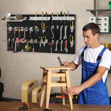 Wall-Mounted Pegboard Kit Tool Board Organizing Kit - 黑色 - 查看 3