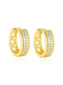 1 Pair Hypoallergenic Women's Cubic Zirconia Hoop Earrings, Elegant Daily Wear Earrings, Classic Design, Suitable For Birthday/Valentine's Day Gift