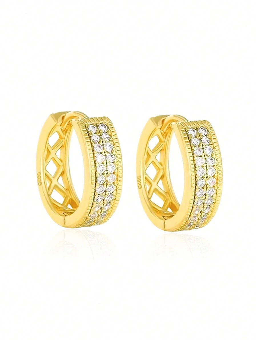 1 Pair Hypoallergenic Women's Cubic Zirconia Hoop Earrings, Elegant Daily Wear Earrings, Classic Design, Suitable For Birthday/Valentine's Day Gift