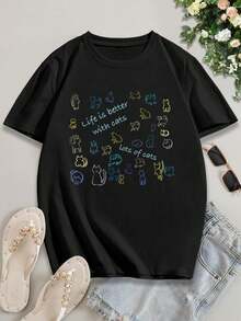 Couples Cats T-Shirts | Life Is Better With Cats! Original Kathryn Mussack Artwork - Women's Tee - màu đen - Xem 2