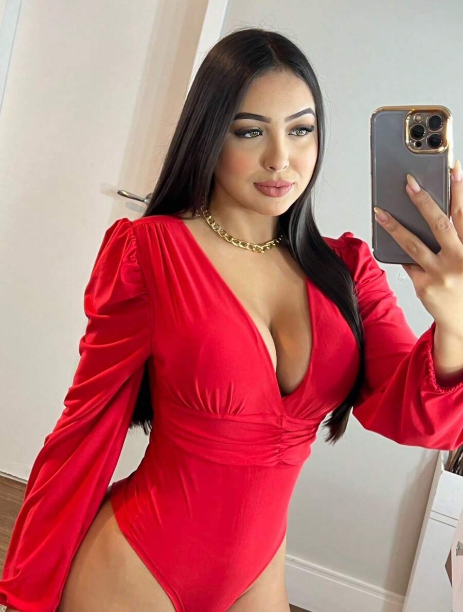 Women's Bodysuit Long Sleeve Princess Puffed Neckline Women Blogger