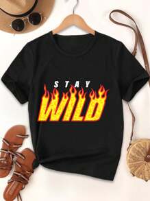 Valentine's Day T-Shirts Stay Wild Merch Ben Azelart Fire T-Shirt For Women - Cute Funny Graphic Tees - màu đen - Xem 1