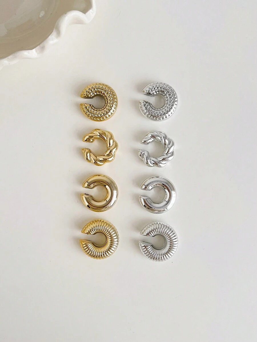 8pcs/Set Fashion Gold C-Shape Ear Clips, Minimalist & Casual For Everyday Wear - Multicolor - View 1