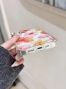花朵手机壳 1个 水彩芙蓉花、鸡蛋花、贝壳图案 透明软壳 防滑保护套 兼容 11/12/13/14/15 Pro Max 防水防震防摔防刮花 国际版，非国内版 - 彩色 - 查看 4