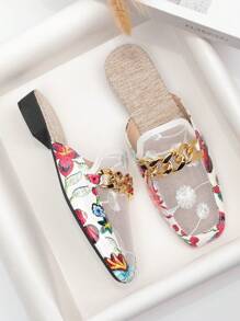 أحذية شبكية ملونة كتلة لون تزيين سهلة الارتداء، أحذية نسائية ذات رؤوس مربعة وكعب منخفض، صنادل مغلقة الأصبع مشبكية صيفية مهوَّاة للتنانير والأحذية المسترخية المسطحة