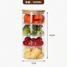 1pc Premium Salad Bowl With 1-4 Layer Stackable Design For Good Storage. Made Of High Borosilicate Glass With Bamboo Wood Lid For Airtight Seal. Fashion Salad Bowl For Salad, Fruit, Dried Fruit, Candy, Snacks Storage & Decoration. Suitable For Home, Kitchen, Office, Students, Picnic, Camping, And Party Use.