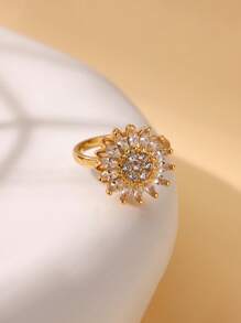 1 pièce Bague à cristaux de luxe en forme de flocon de neige pour femmes. Bague rotative, anti-stress, réglable, cadeau de mode bijoux anti-anxiété