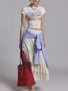 Womens Y2k Graphic Baby Tees Slim Fit Round Neck Showing Navel Cap Sleeve T Shirt Vintage Crop Tops For Summer Womens 90s Streetwear Retro Aesthetic Clothes For Teen Girls - Màu be - Xem 4