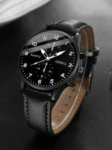 1pc Men's Fashion Casual Leather Belt & Quartz Wrist Watch Set, Minimalist Dial Design (Watch Only, No Case Included)