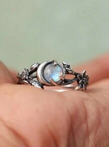 1pc S925 Sterling Silver Vintage Tree Branch Shaped Artificial Cat Eye Stone Ring, Versatile, Suitable For Women's Daily Wear, Festivals And Parties, Jewelry Gift - Branch Shape Women's Ring - View 4