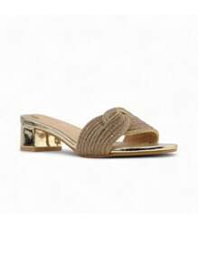 Elegant Sandals With Sparkling Fabric And A Bow Detail Stylish Sandals Summer Sandals For Women - Gold - View 4
