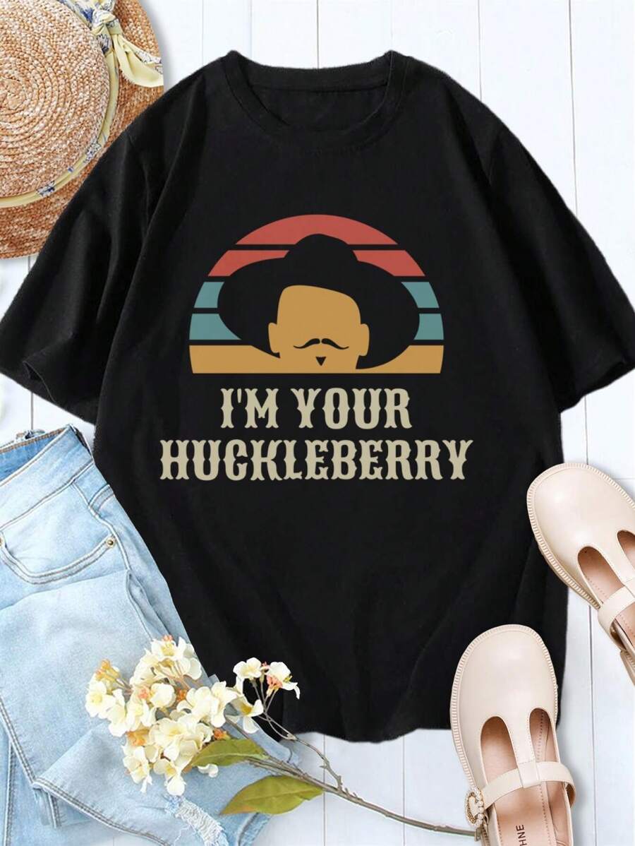 Vintage Retro Lovers' T-Shirts I'm Your Huckleberry - Couple Tees For Men Women - Black - View 1