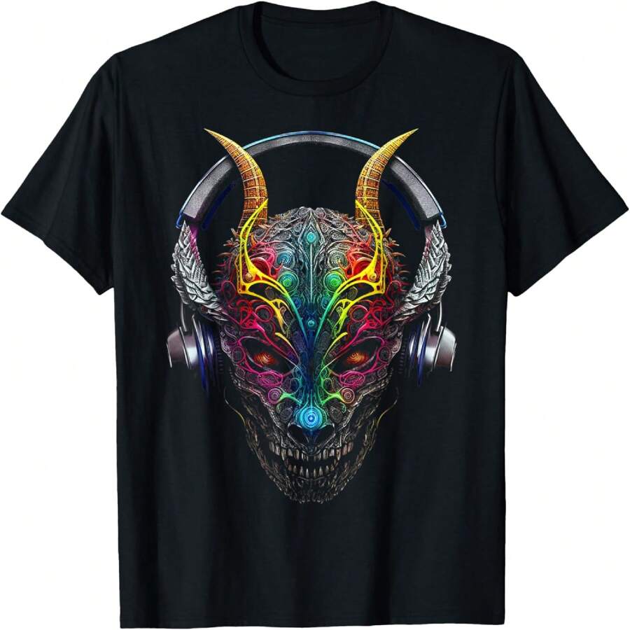 Skull Art Drawing Graphic Headphone Motif Skull T-Shirt