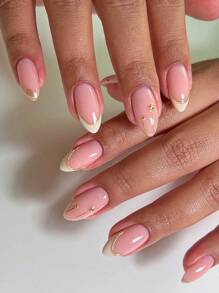 10 cái/gói cao cấp làm thủ công nhiều màu sắc bạc sáng bóng thiết kế móng tay hạnh nhân kiểu Pháp, thích hợp cho mùa thu/đông và năm mới, dụng cụ làm móng - Hồng - Xem 1