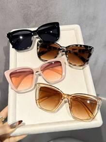 4副/套猫眼时尚眼镜，多色经典设计，适合户外旅行、驾驶、露营、日常生活、街头摄影、约会、夏季海滩度假、户外活动，休闲猫眼镜框，返校季必备 - 4pcs 紋茶粉組合 - 查看 3