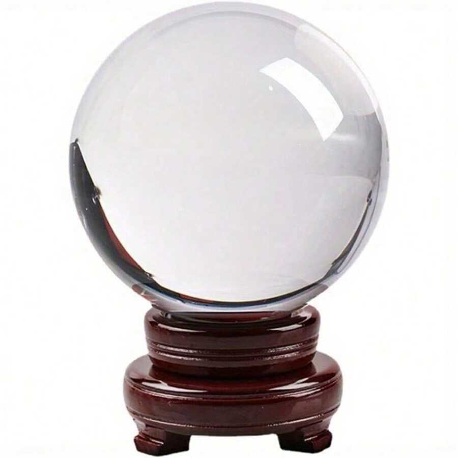 Crystal Ball With Wooden Stand 80mm K9 Photography Crystal Ball Clear Crystal Ball Clear Lens Ball Glass Ball For Meditation Divination Art Decoration - 80MM - View 1