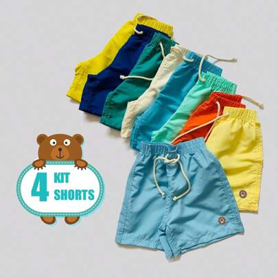 Kit 4 Bermudas Infantil Juvenil Tactel Mauricinho Moda Praia