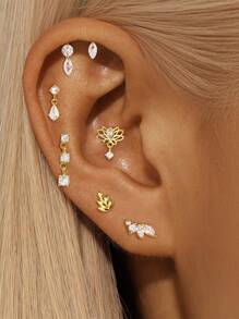 1 件 925 纯银时尚叶子莲花耳钉平背耳骨耳轮穿孔精美珠宝适合日常佩戴婚礼派对订婚周年纪念情人节 - 金色 - 查看 10