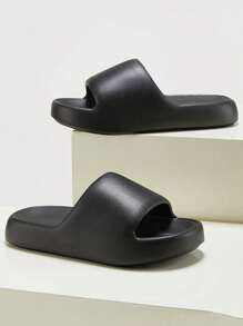 Year-Round New Comfortable Soft Fashion Versatile Black Simple Thick Bottom Non-Slip Anti-Odor EVA Bathroom House Slippers For Women (Suggest Ordering One Size Up For Better Fit)