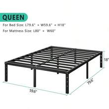Estructura de cama de plataforma metálica de 18 pulgadas de altura, sin necesidad de caja de resortes, cama individual con tablas de soporte resistentes y de gran durabilidad, fácil de ensamblar, color negro - 12 PULGADAS - Ver 3
