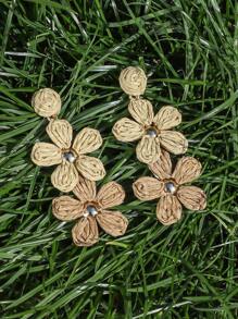OOQ 1 Pair Handmade Woven Raffia Gradient Color Flower Design Earrings, Boho Summer Style, Minimalist High-End Floral Tassel Earrings Suitable For Women Daily, Holiday, Party Wear - Khaki - View 4