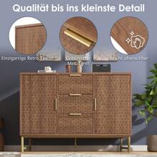 LITZEE Chest Of Drawers With Relief Structure, Sideboard With Metal Handles, Chest Of Drawers With 3 Drawers And 2 Doors, Adjustable Compartments, Anti-Tilt, 120 X 40 X 75 Cm, Walnut