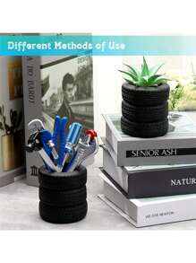 1/2pcs Creative Tire Pen Holder, Home Desktop Storage Ornament, Stationery And Makeup Brush Storage Box, Room Desk Creative Decoration, Suitable For Giving Gifts During The School Season, Desktop Decoration Birthday Graduation - Multicolor - View 7