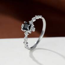1 pieza Anillo decorativo de diseño negro elegante y lujoso para mujer, adecuado para fiestas, banquetes, compromisos, como regalo de joyería para el Día de San Valentín, mamá, madre, Día de la Madre