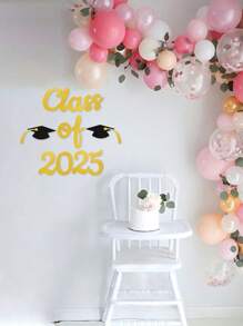 Ensemble de décalcomanies brillantes Classe de 2025 pour la décoration de la fête de remise des diplômes, sticker mural en papier doré et noir pour la fête de remise des diplômes